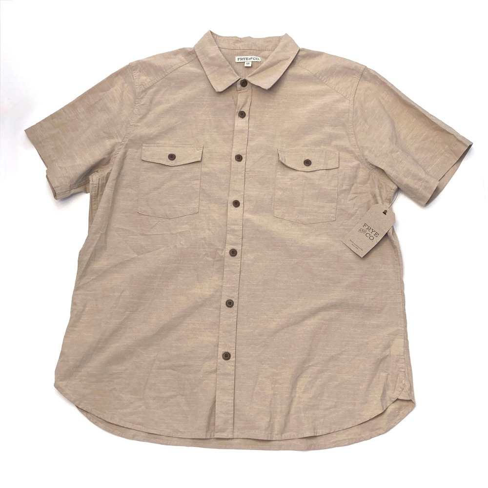 Frye & Co Men's XXL Khaki Camp Shirt Short‎ Sleeve Button Up 100% Cotton NWT